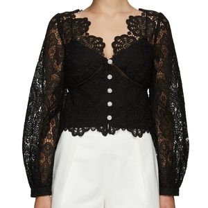 SELF-PORTRAIT Crystal-embellished guipure lace blouse - size 2 - black